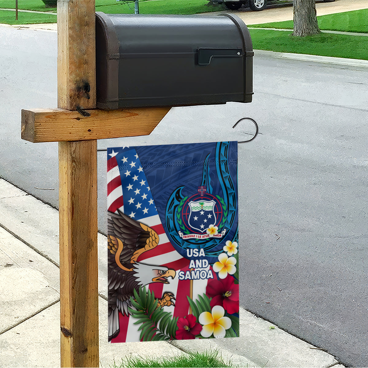 United States And Samoa Garden Flag USA Flag Eagle Mix Samoan Coat Of Arms LT14 - Polynesian Pride