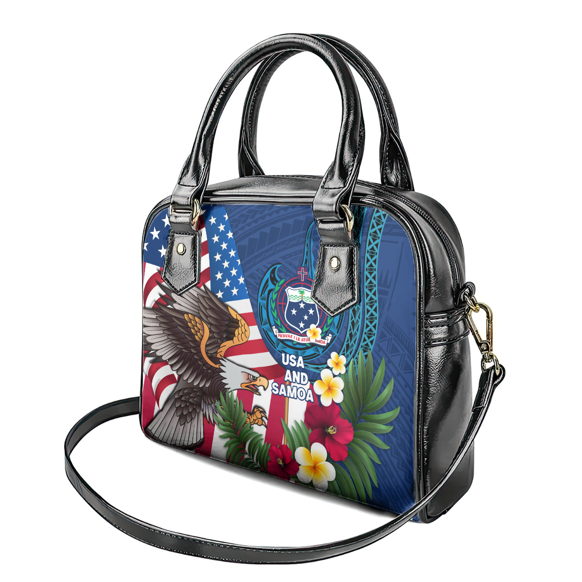 United States And Samoa Shoulder Handbag USA Flag Eagle Mix Samoan Coat Of Arms LT14 - Polynesian Pride