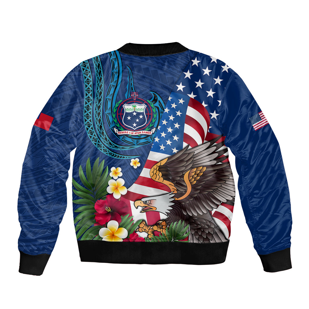 United States And Samoa Sleeve Zip Bomber Jacket USA Flag Eagle Mix Samoan Coat Of Arms LT14 - Polynesian Pride