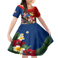 United States And Tonga Family Matching Puletasi Dress and Hawaiian Shirt USA Flag Eagle Mix Tongan Coat Of Arms Ngatu Pattern LT14 Daughter's Dress Blue - Polynesian Pride