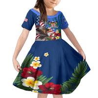 United States And Fiji Family Matching Tank Maxi Dress and Hawaiian Shirt USA Flag Eagle Mix Fijian Coat Of Arms Tapa Pattern LT14 Daughter's Dress Blue - Polynesian Pride