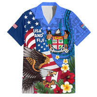 United States And Fiji Family Matching Tank Maxi Dress and Hawaiian Shirt USA Flag Eagle Mix Fijian Coat Of Arms Tapa Pattern LT14 Dad's Shirt - Short Sleeve Blue - Polynesian Pride