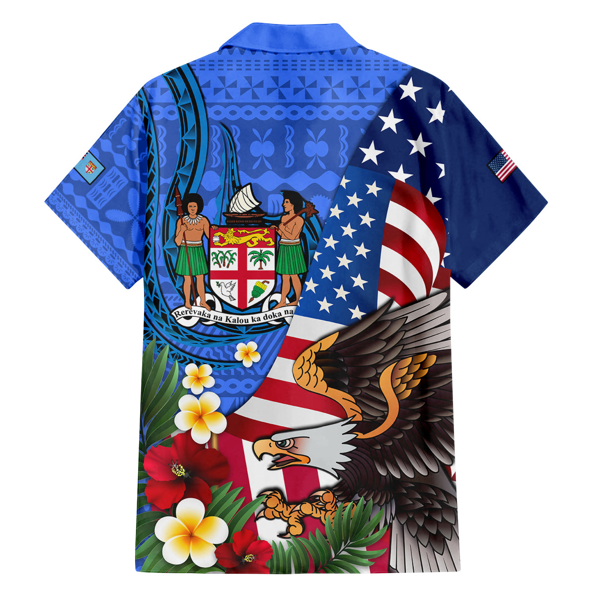 United States And Fiji Family Matching Tank Maxi Dress and Hawaiian Shirt USA Flag Eagle Mix Fijian Coat Of Arms Tapa Pattern LT14 - Polynesian Pride
