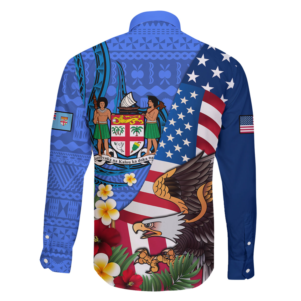 United States And Fiji Family Matching Tank Maxi Dress and Hawaiian Shirt USA Flag Eagle Mix Fijian Coat Of Arms Tapa Pattern LT14 - Polynesian Pride