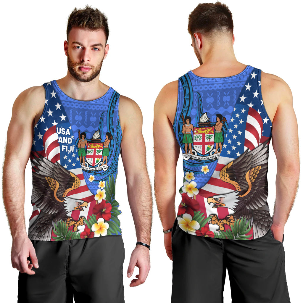 United States And Fiji Men Tank Top USA Flag Eagle Mix Fijian Coat Of Arms Tapa Pattern LT14 - Polynesian Pride