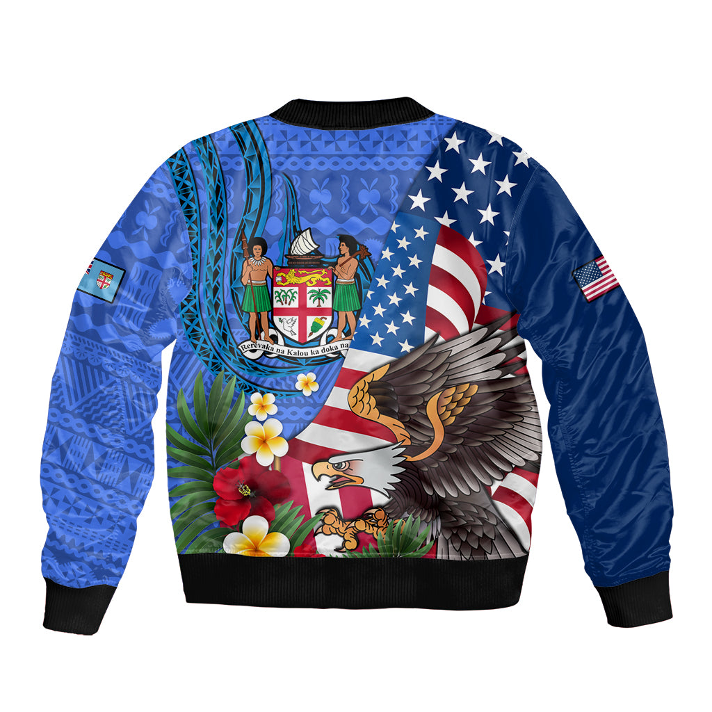 United States And Fiji Sleeve Zip Bomber Jacket USA Flag Eagle Mix Fijian Coat Of Arms Tapa Pattern LT14 - Polynesian Pride