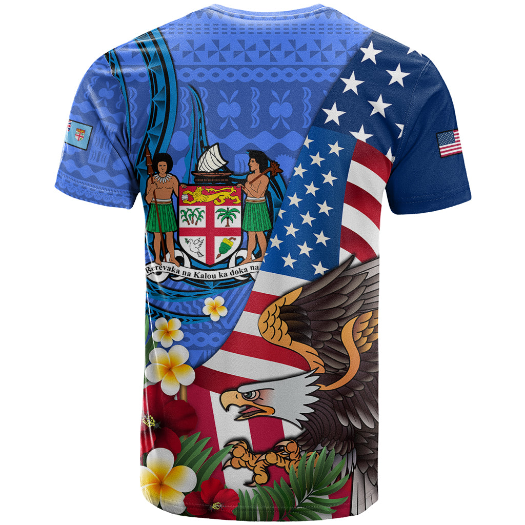 United States And Fiji T Shirt USA Flag Eagle Mix Fijian Coat Of Arms Tapa Pattern LT14 - Polynesian Pride