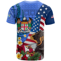 United States And Fiji T Shirt USA Flag Eagle Mix Fijian Coat Of Arms Tapa Pattern LT14 - Polynesian Pride