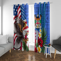 United States And Fiji Window Curtain USA Flag Eagle Mix Fijian Coat Of Arms Tapa Pattern LT14 With Grommets Blue - Polynesian Pride
