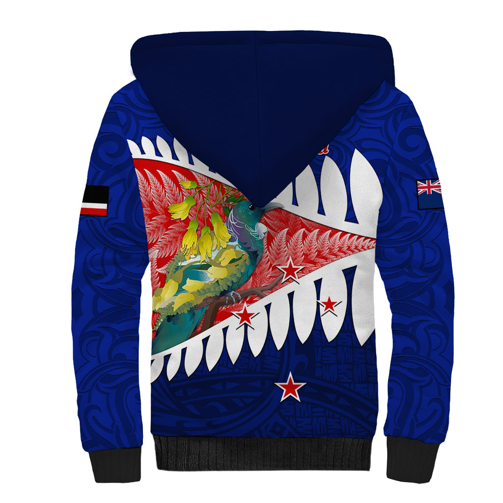 New Zealand Waitangi Day Sherpa Hoodie NZ Maori Tui Bird With Kowhai Flowers LT14 - Polynesian Pride
