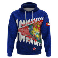 New Zealand Waitangi Day Zip Hoodie NZ Maori Tui Bird With Kowhai Flowers LT14 Pullover Hoodie Blue - Polynesian Pride