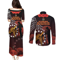Cook Islands ANZAC Day Couples Matching Puletasi and Long Sleeve Button Shirt Poppies With Sea Turtle LT14 - Polynesian Pride