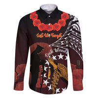 Cook Islands ANZAC Day Family Matching Summer Maxi Dress and Hawaiian Shirt Poppies With Sea Turtle LT14 Dad's Shirt - Long Sleeve Red - Polynesian Pride