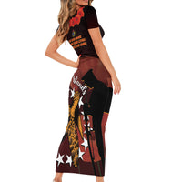 Cook Islands ANZAC Day Short Sleeve Bodycon Dress Poppies With Sea Turtle LT14 - Polynesian Pride