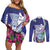 Biba Guam Liberation Day Couples Matching Off Shoulder Short Dress and Long Sleeve Button Shirt Tano y Chamoru Latte Stone Blue