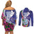 Biba Guam Liberation Day Couples Matching Off Shoulder Short Dress and Long Sleeve Button Shirt Tano y Chamoru Latte Stone Blue