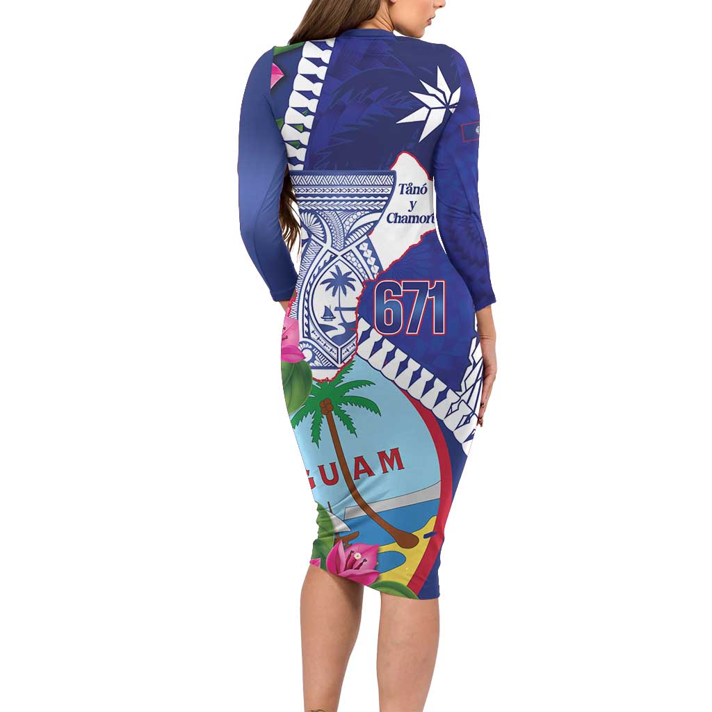 Biba Guam Liberation Day Family Matching Long Sleeve Bodycon Dress and Hawaiian Shirt Tano y Chamoru Latte Stone Blue