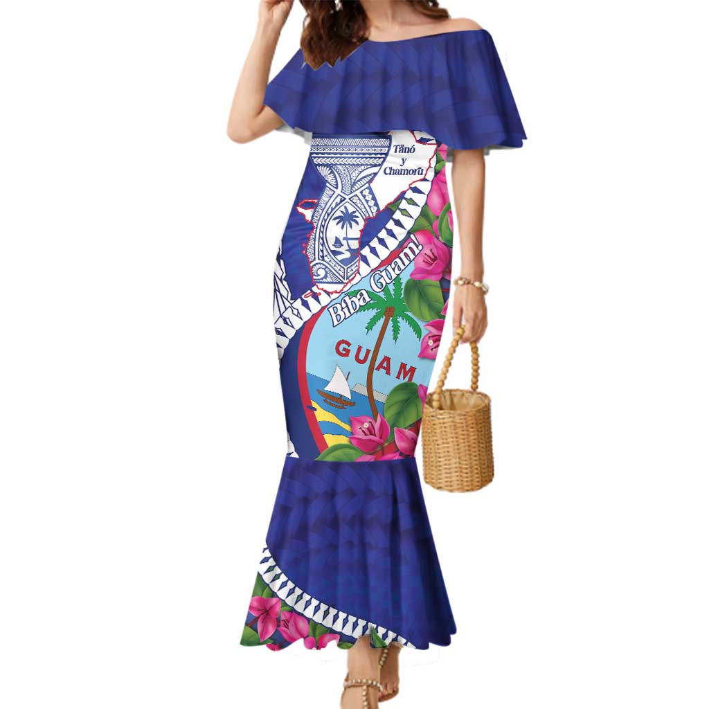 Biba Guam Liberation Day Family Matching Mermaid Dress and Hawaiian Shirt Tano y Chamoru Latte Stone Blue