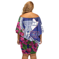 Biba Guam Liberation Day Family Matching Off Shoulder Short Dress and Hawaiian Shirt Tano y Chamoru Latte Stone Blue