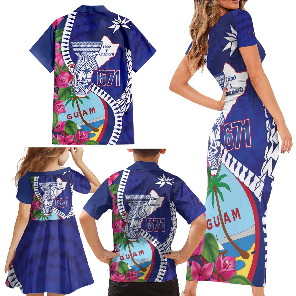 Biba Guam Liberation Day Family Matching Short Sleeve Bodycon Dress and Hawaiian Shirt Tano y Chamoru Latte Stone Blue