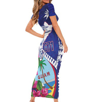 Biba Guam Liberation Day Family Matching Short Sleeve Bodycon Dress and Hawaiian Shirt Tano y Chamoru Latte Stone Blue