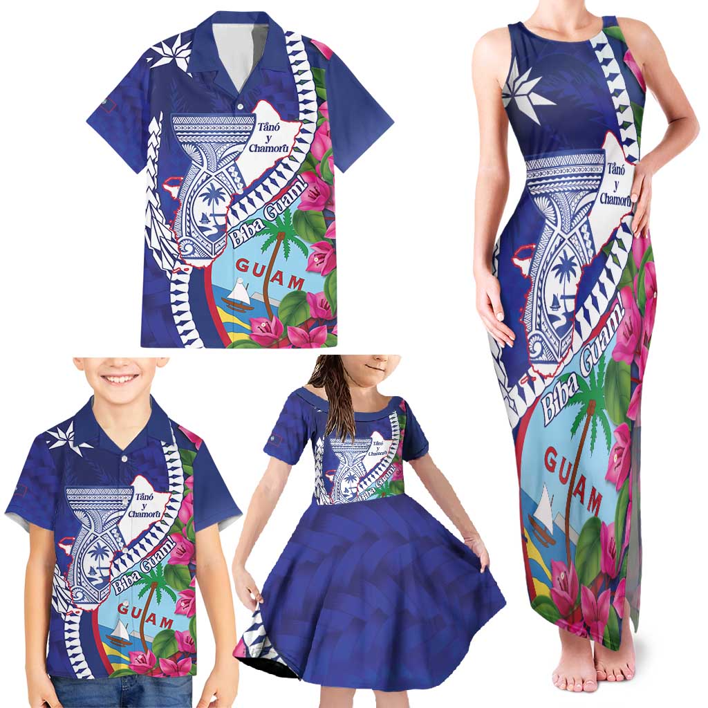 Biba Guam Liberation Day Family Matching Tank Maxi Dress and Hawaiian Shirt Tano y Chamoru Latte Stone Blue