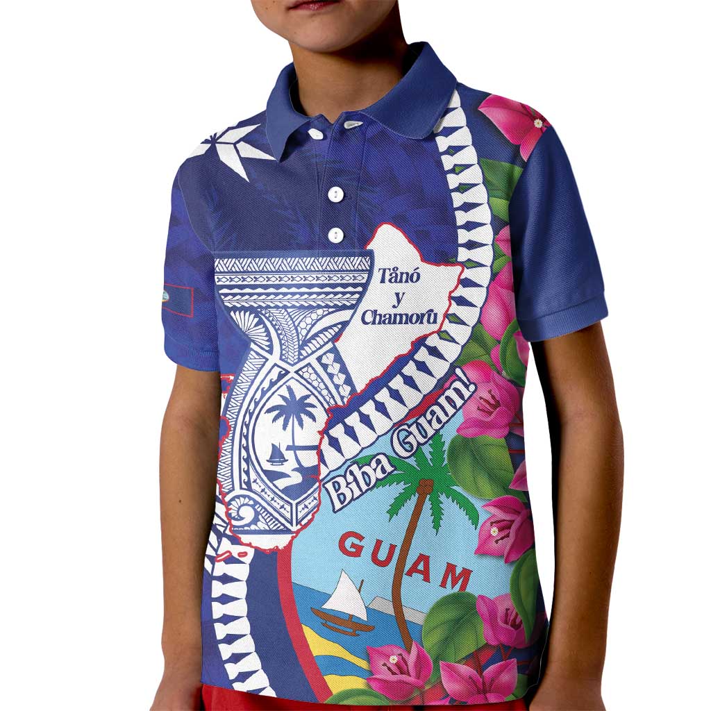 Biba Guam Liberation Day Kid Polo Shirt Tano y Chamoru Latte Stone Blue