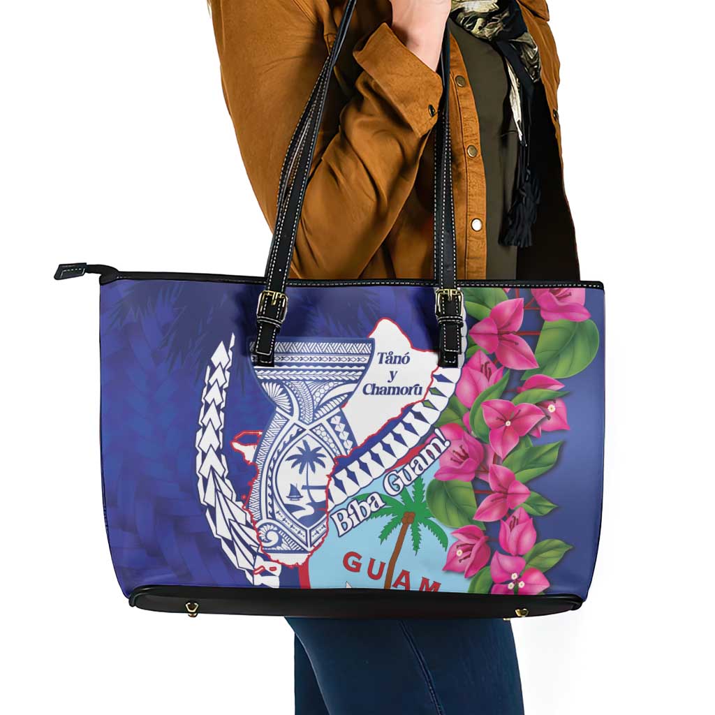 Biba Guam Liberation Day Leather Tote Bag Tano y Chamoru Latte Stone Blue