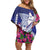 Biba Guam Liberation Day Off Shoulder Short Dress Tano y Chamoru Latte Stone Blue