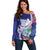 Biba Guam Liberation Day Off Shoulder Sweater Tano y Chamoru Latte Stone Blue