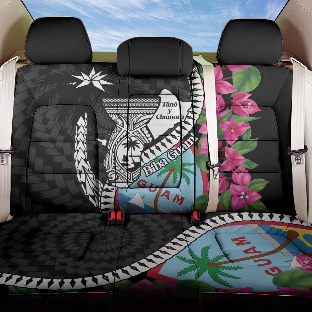 Biba Guam Liberation Day Back Car Seat Cover Tano y Chamoru Latte Stone Black