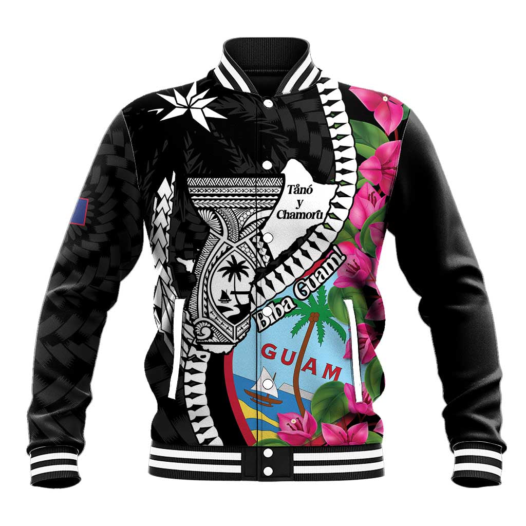 Biba Guam Liberation Day Baseball Jacket Tano y Chamoru Latte Stone Black LT14 Unisex Black - Polynesian Pride