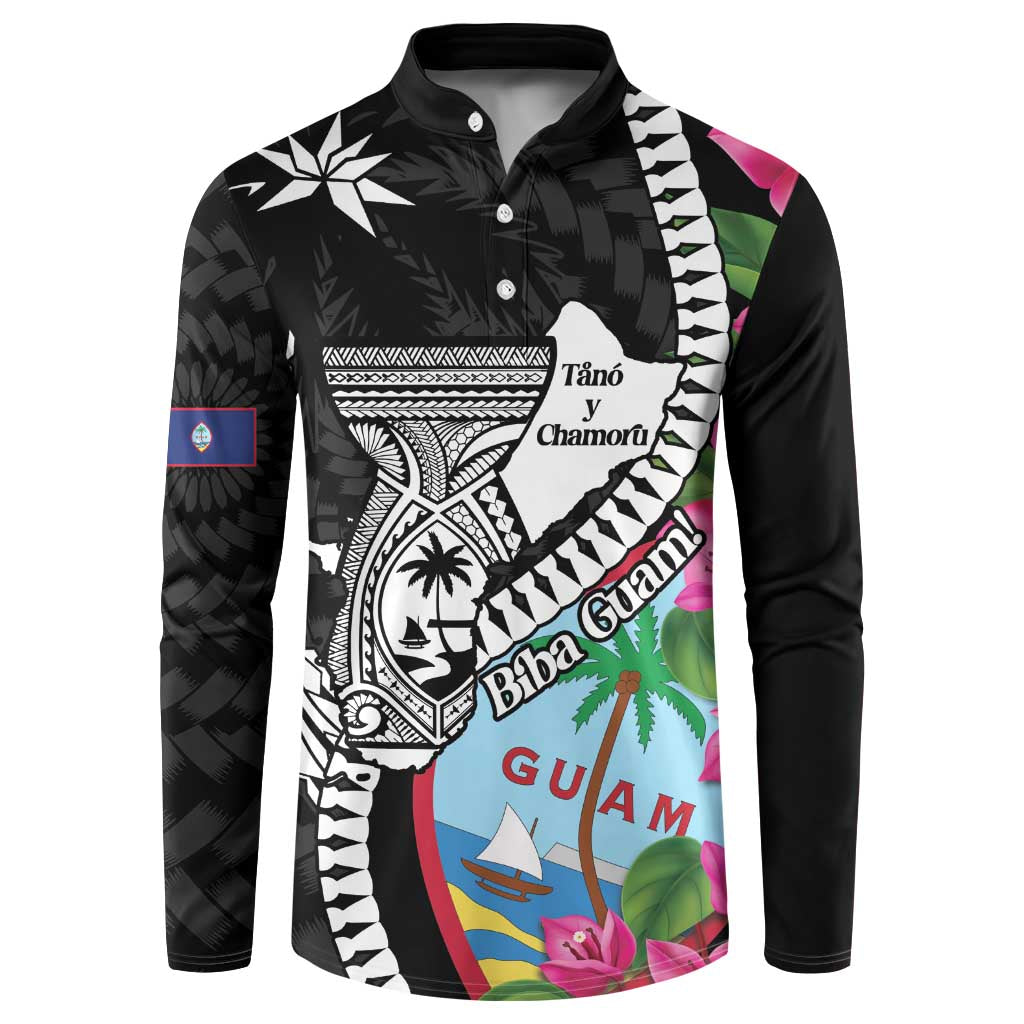 Biba Guam Liberation Day Button Sweatshirt Tano y Chamoru Latte Stone Black LT14 Black - Polynesian Pride