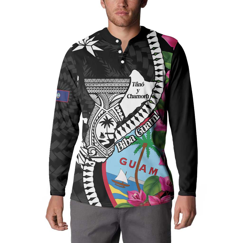 Biba Guam Liberation Day Button Sweatshirt Tano y Chamoru Latte Stone Black LT14 - Polynesian Pride