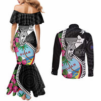 Biba Guam Liberation Day Couples Matching Mermaid Dress and Long Sleeve Button Shirt Tano y Chamoru Latte Stone Black LT14 - Polynesian Pride