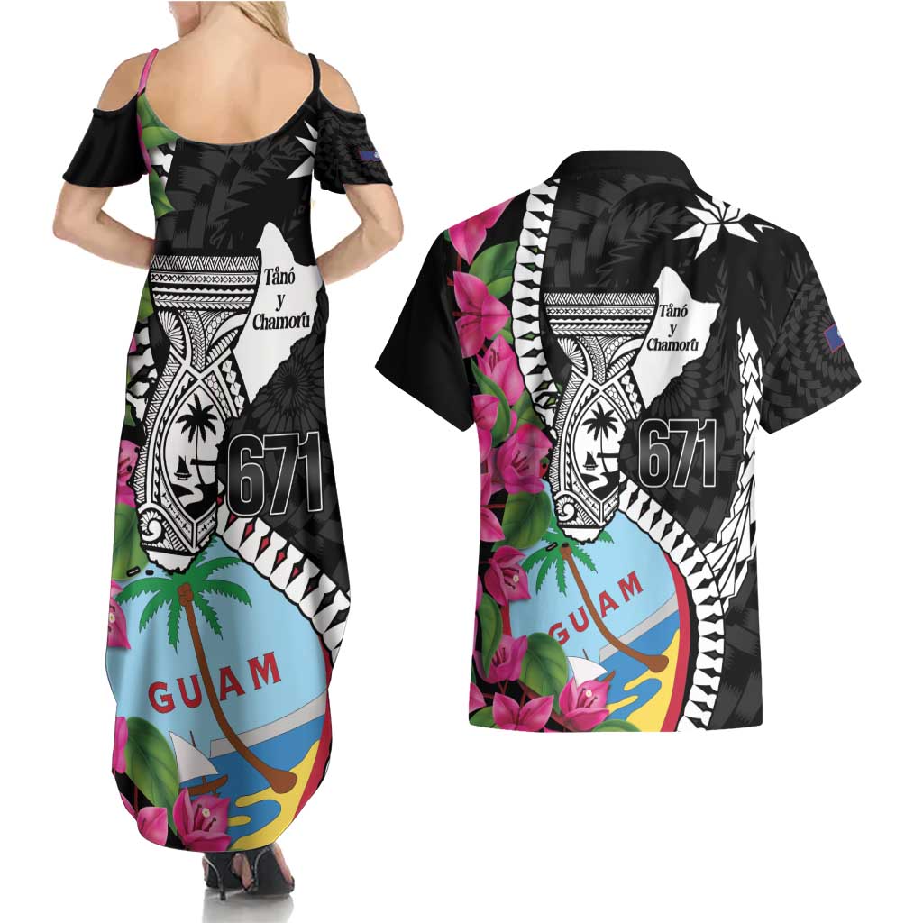 Biba Guam Liberation Day Couples Matching Summer Maxi Dress and Hawaiian Shirt Tano y Chamoru Latte Stone Black