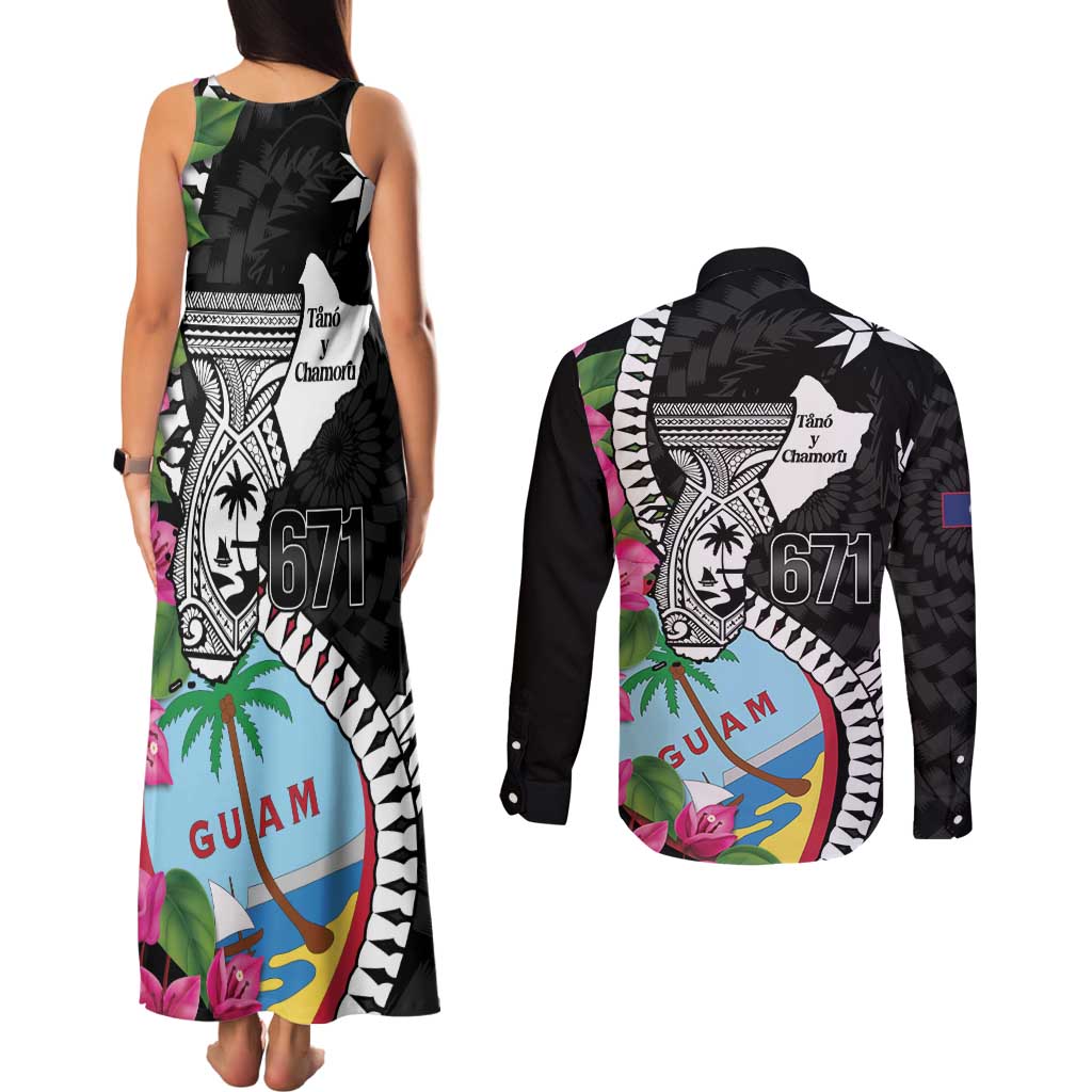 Biba Guam Liberation Day Couples Matching Tank Maxi Dress and Long Sleeve Button Shirt Tano y Chamoru Latte Stone Black LT14 - Polynesian Pride