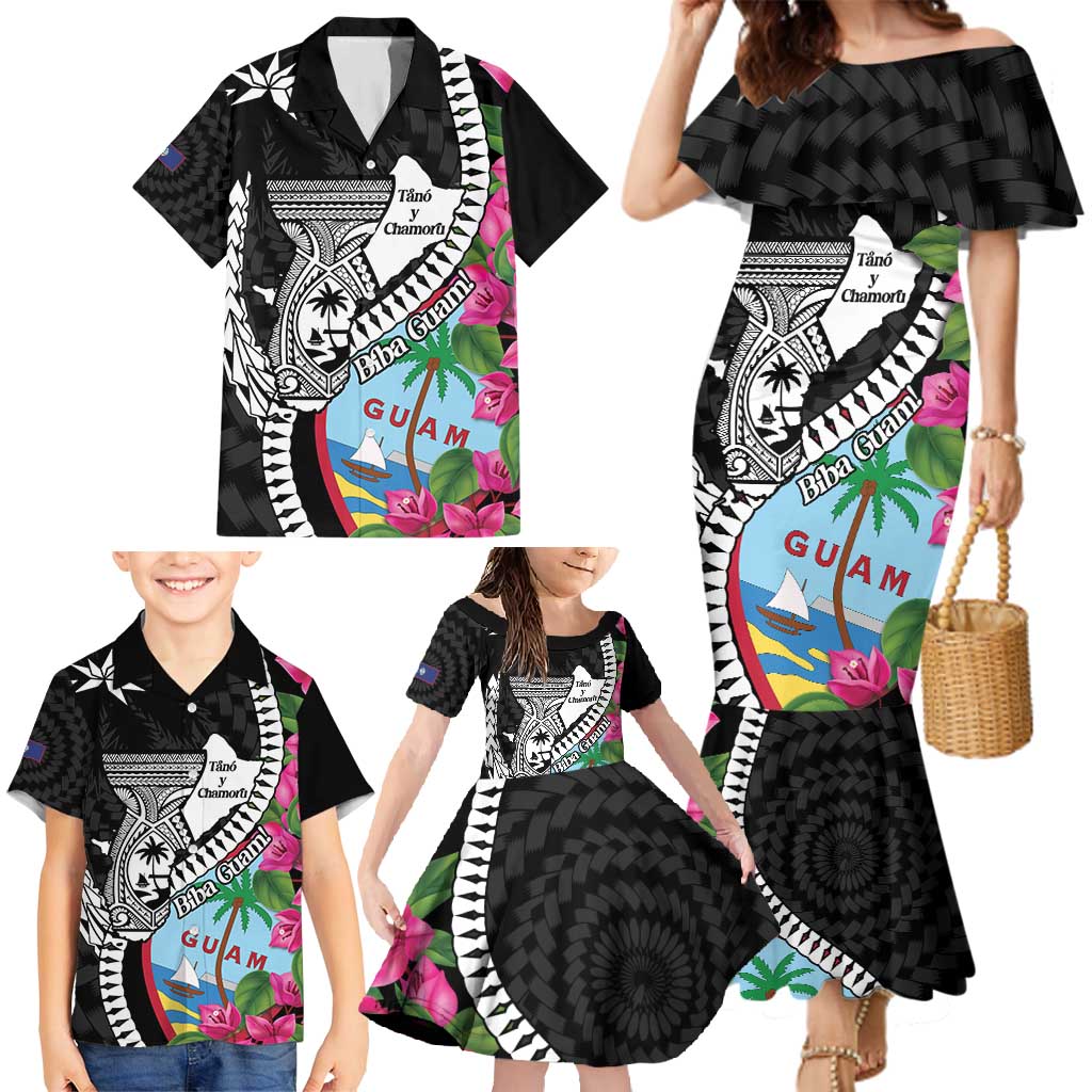 Biba Guam Liberation Day Family Matching Mermaid Dress and Hawaiian Shirt Tano y Chamoru Latte Stone Black