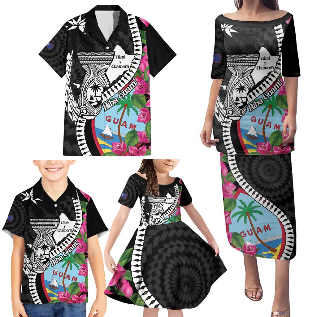 Biba Guam Liberation Day Family Matching Puletasi and Hawaiian Shirt Tano y Chamoru Latte Stone Black