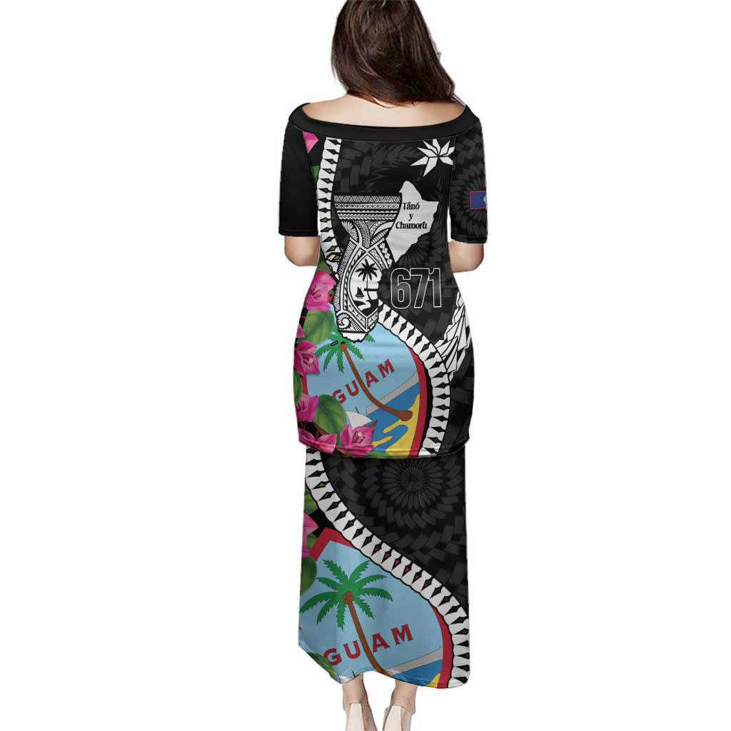 Biba Guam Liberation Day Family Matching Puletasi and Hawaiian Shirt Tano y Chamoru Latte Stone Black