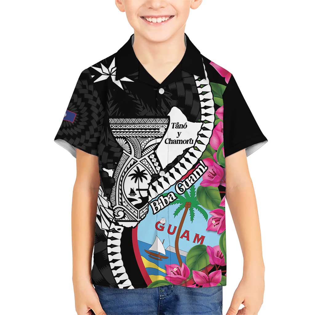 Biba Guam Liberation Day Kid Hawaiian Shirt Tano y Chamoru Latte Stone Black LT14 Kid Black - Polynesian Pride