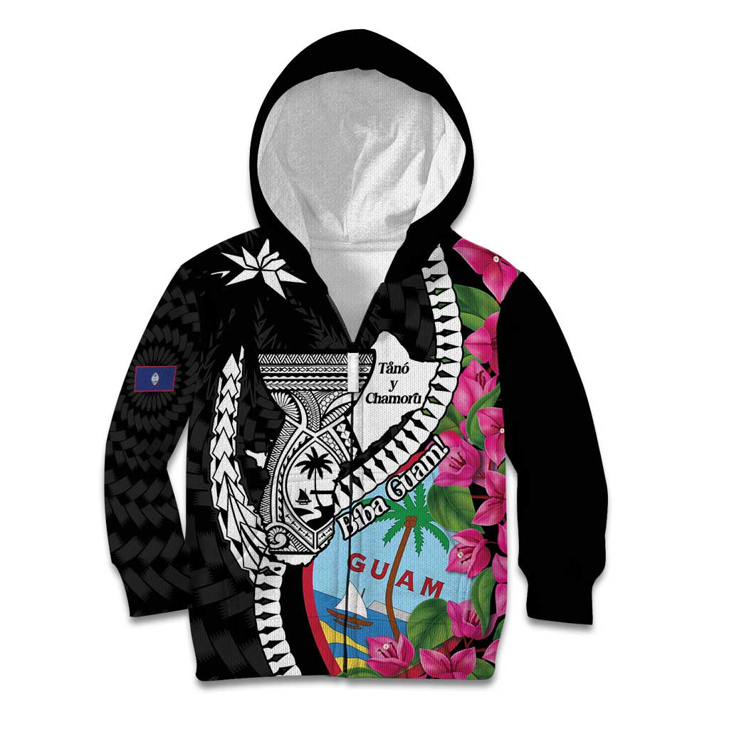 Biba Guam Liberation Day Kid Hoodie Tano y Chamoru Latte Stone Black LT14 Zip Hoodie Black - Polynesian Pride