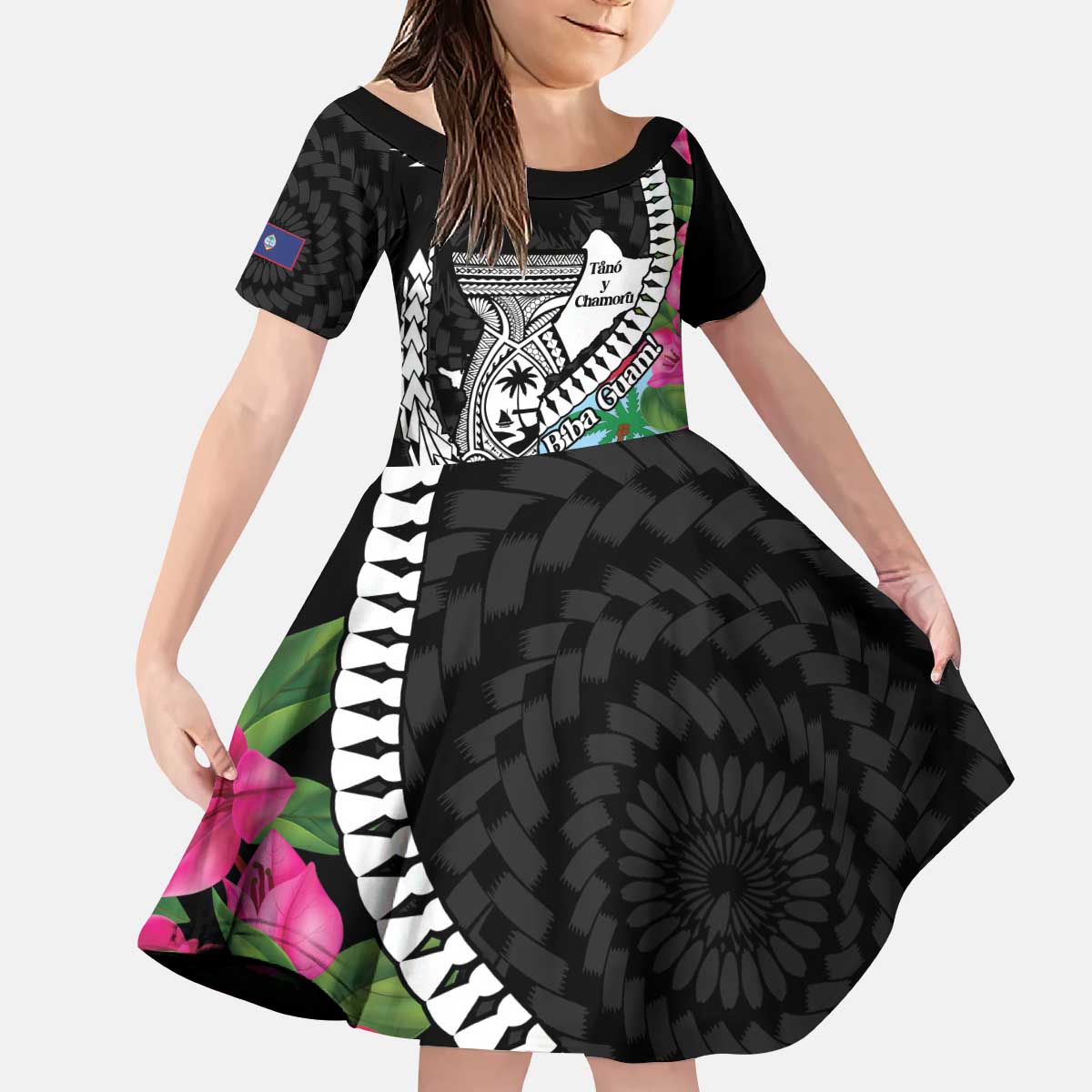 Biba Guam Liberation Day Kid Short Sleeve Dress Tano y Chamoru Latte Stone Black LT14 KID Black - Polynesian Pride