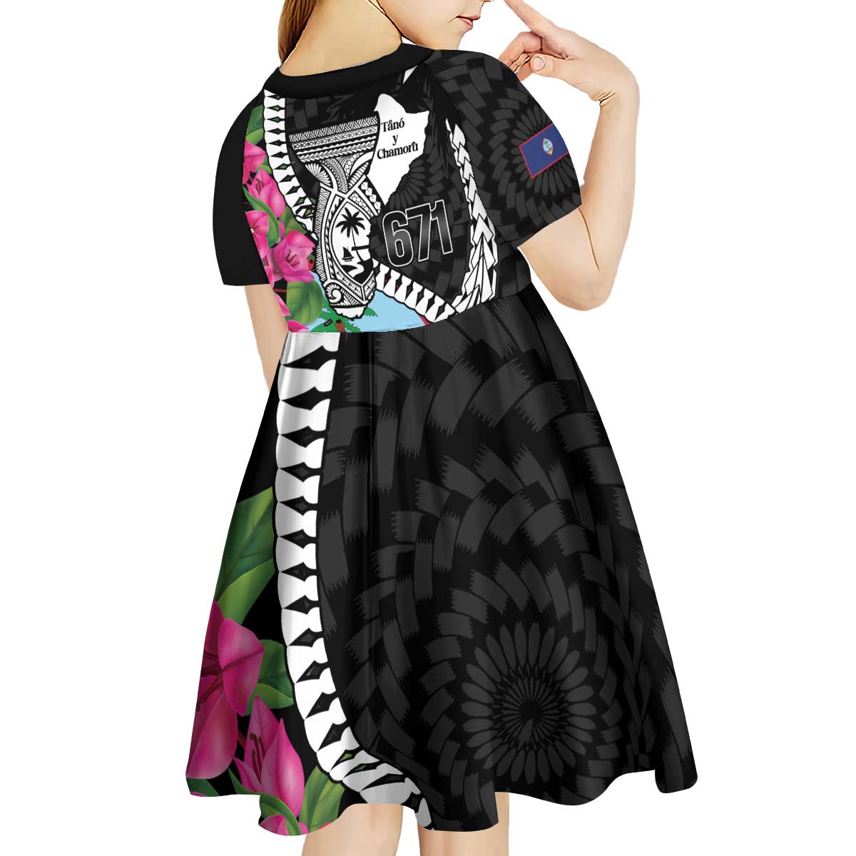 Biba Guam Liberation Day Kid Short Sleeve Dress Tano y Chamoru Latte Stone Black LT14 - Polynesian Pride