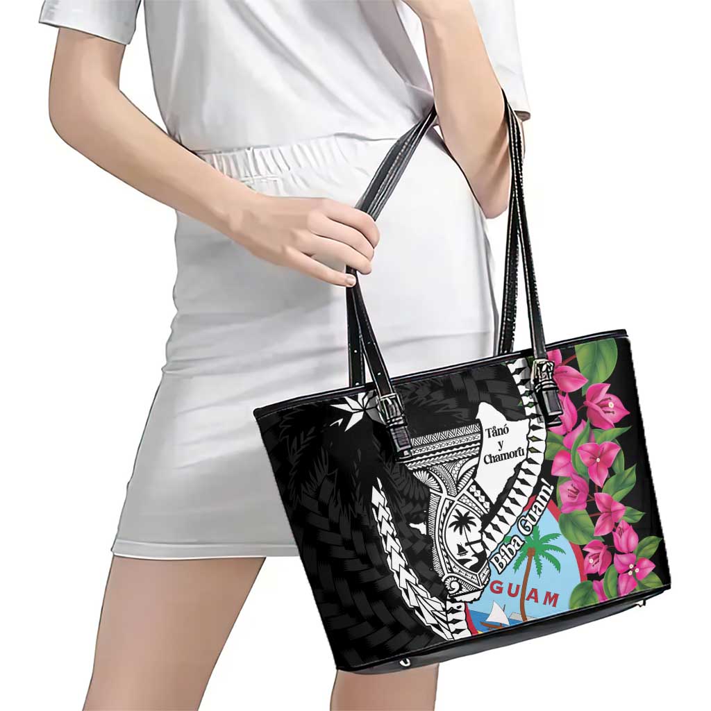 Biba Guam Liberation Day Leather Tote Bag Tano y Chamoru Latte Stone Black