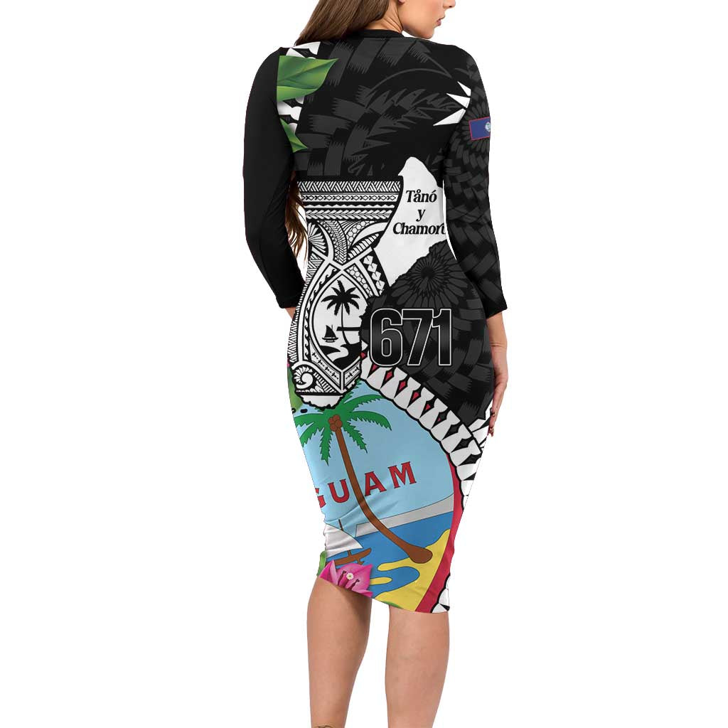 Biba Guam Liberation Day Long Sleeve Bodycon Dress Tano y Chamoru Latte Stone Black