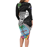Biba Guam Liberation Day Long Sleeve Bodycon Dress Tano y Chamoru Latte Stone Black