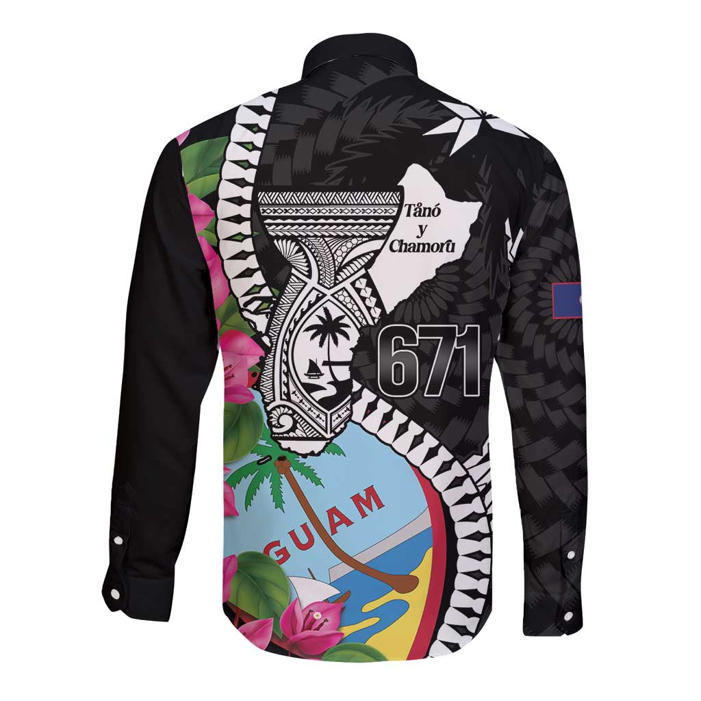 Biba Guam Liberation Day Long Sleeve Button Shirt Tano y Chamoru Latte Stone Black LT14 - Polynesian Pride