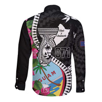 Biba Guam Liberation Day Long Sleeve Button Shirt Tano y Chamoru Latte Stone Black LT14 - Polynesian Pride