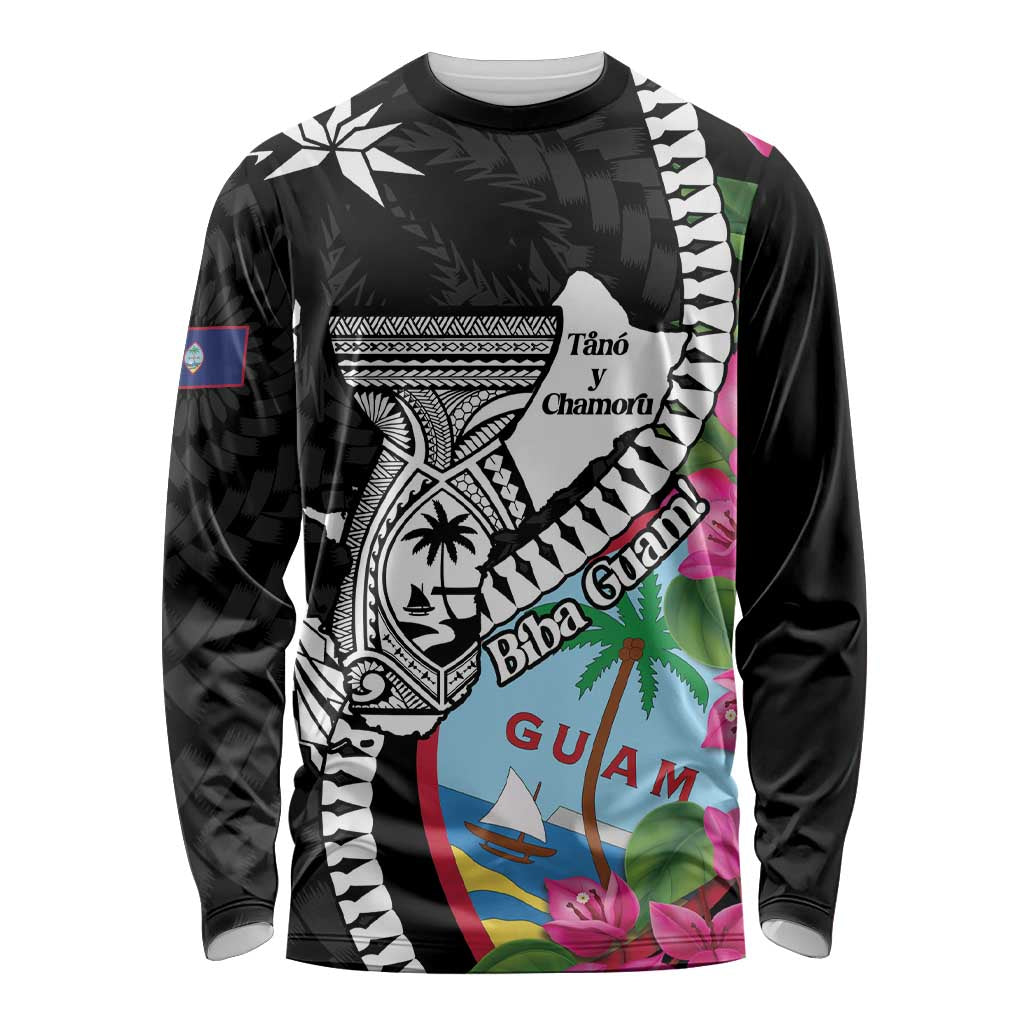 Biba Guam Liberation Day Long Sleeve Shirt Tano y Chamoru Latte Stone Black LT14 Unisex Black - Polynesian Pride